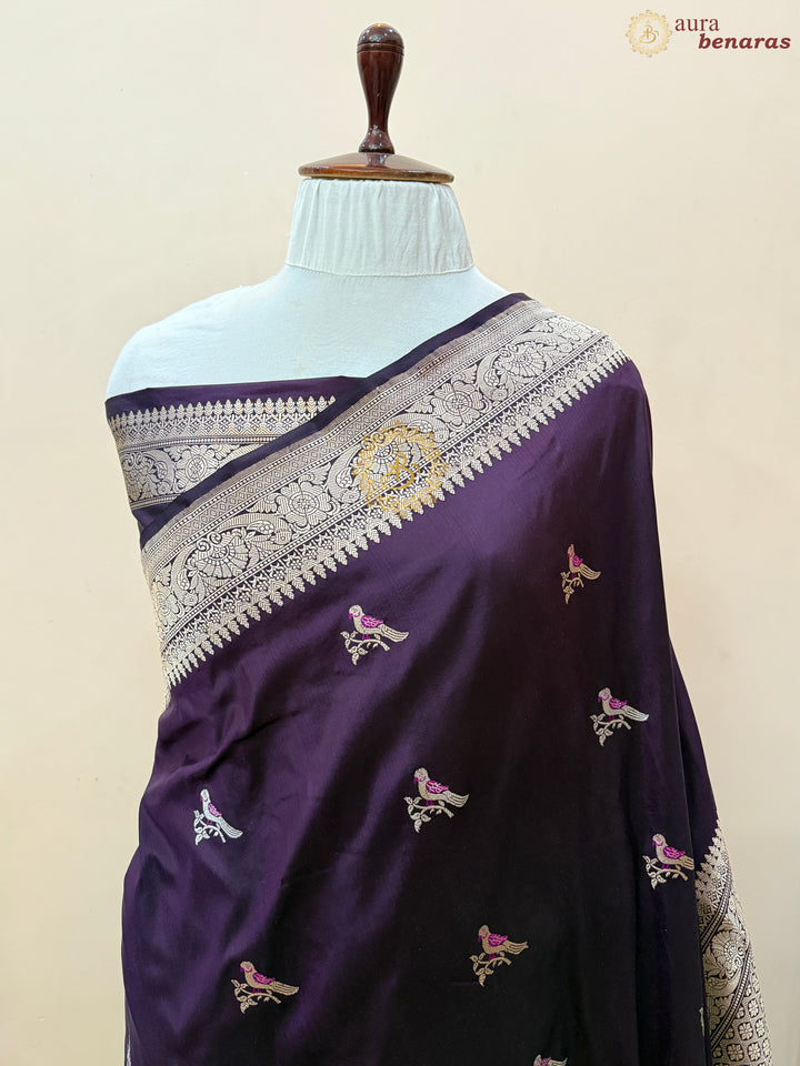 Wine Pure Katan Silk Handloom Banarasi Saree