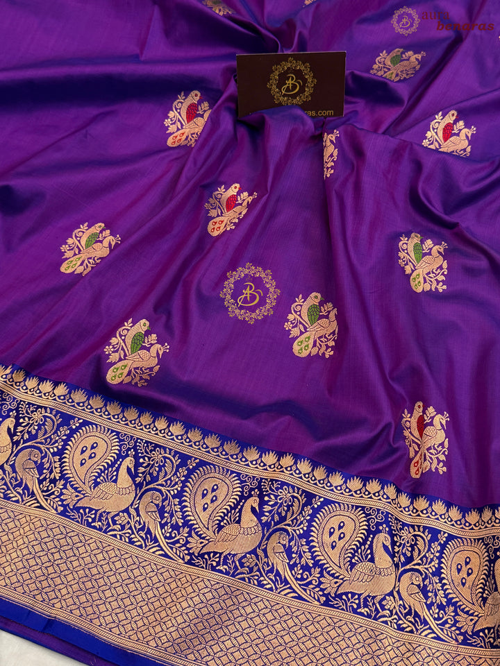 Purple Pure Katan Silk Handloom Banarasi Saree