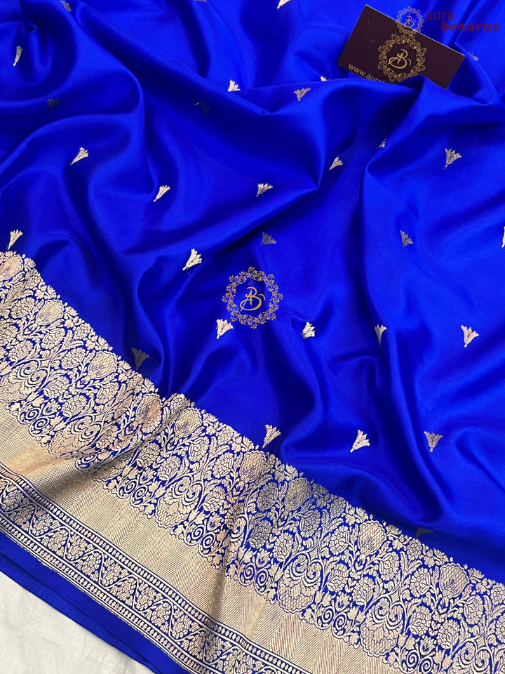 Royal Blue Pure Banarasi Handloom Mashru Silk Saree