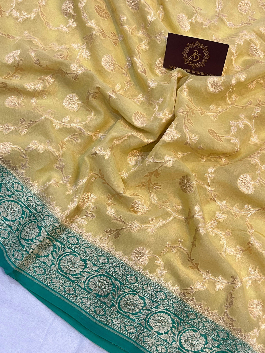 Pastel Yellow Banarasi Handloom Pure Khaddi Georgette Saree - Aura Benaras
