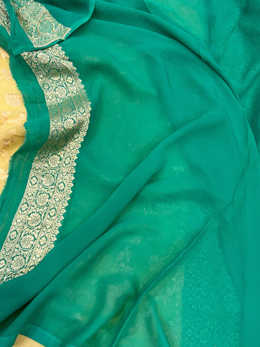 Pastel Yellow Banarasi Handloom Pure Khaddi Georgette Saree - Aura Benaras