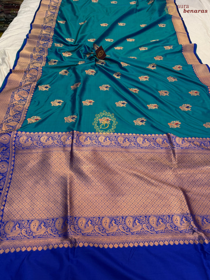 Persian Blue Pure Katan Silk Handloom Banarasi Saree