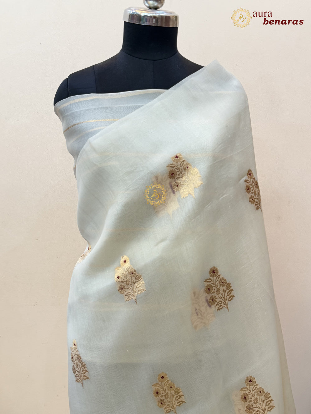 Cream Pure Kora Silk Banarasi Saree with Kadhwa Meenakari Motifs