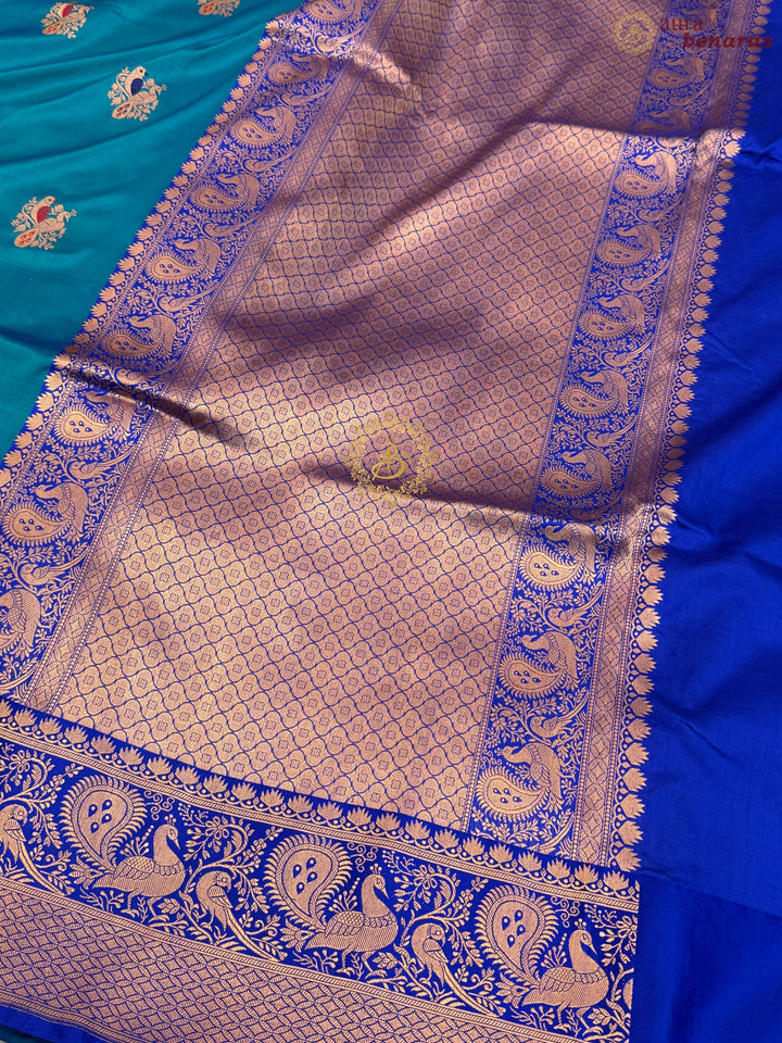 Persian Blue Pure Katan Silk Handloom Banarasi Saree