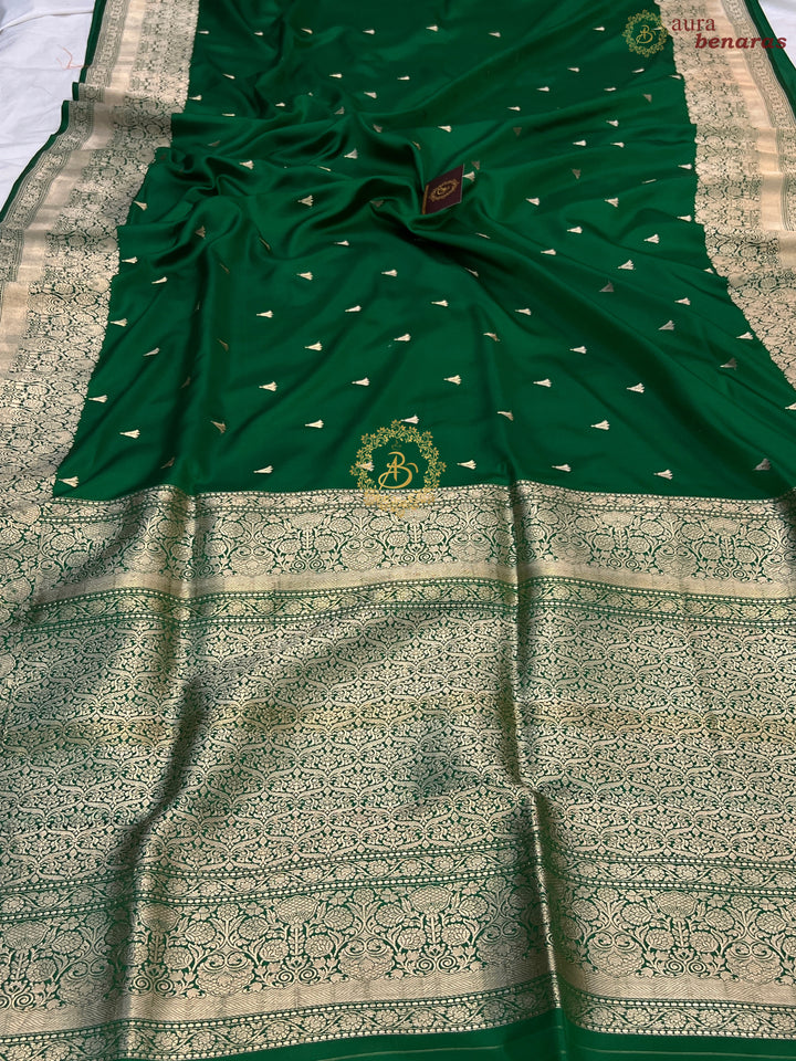 Dark Green Pure Banarasi Handloom Mashru Silk Saree
