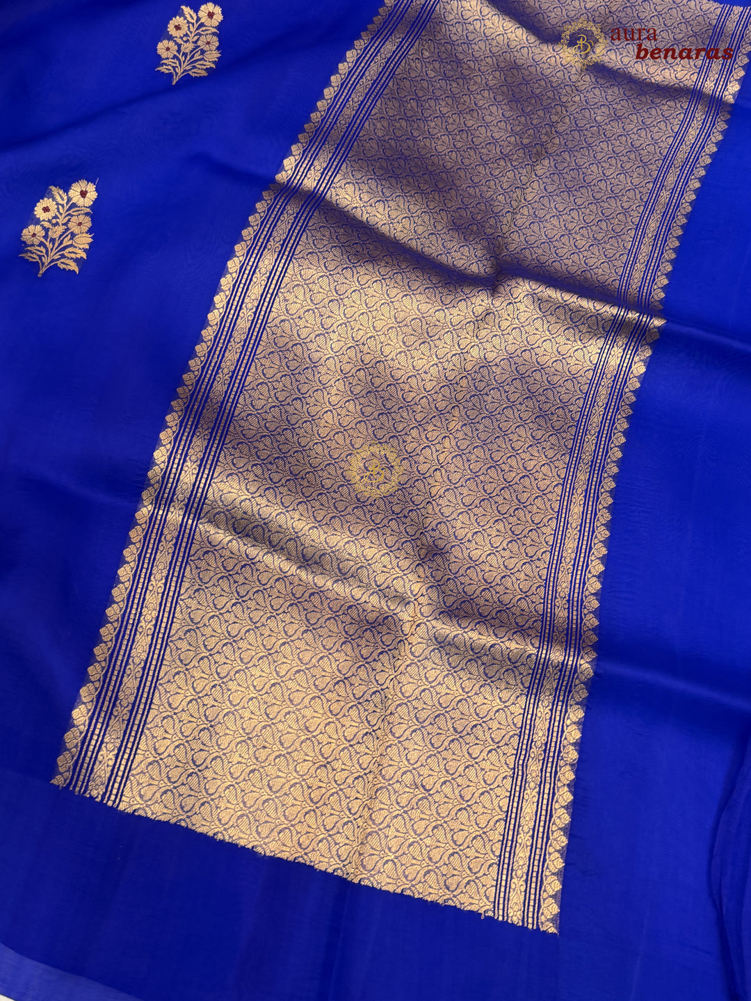 Royal Blue Pure Kora Silk Banarasi Saree with Kadhwa Meenakari Motifs