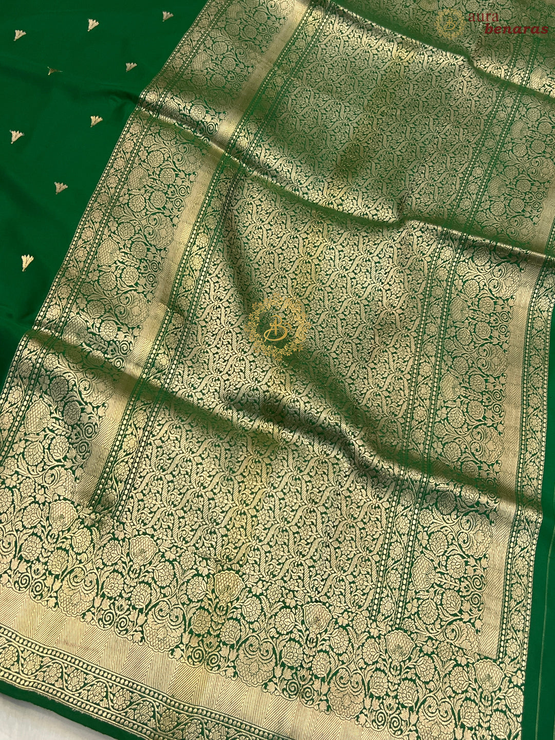 Dark Green Pure Banarasi Handloom Mashru Silk Saree