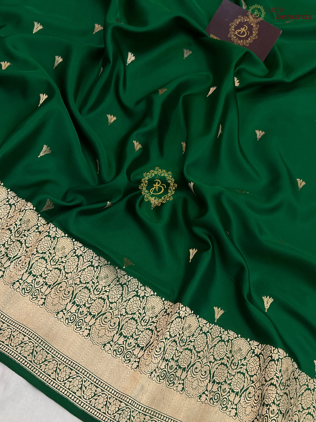 Dark Green Pure Banarasi Handloom Mashru Silk Saree