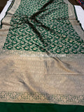 Bottle Green Pure Banarasi Handloom Katan Silk Saree - Aura Benaras