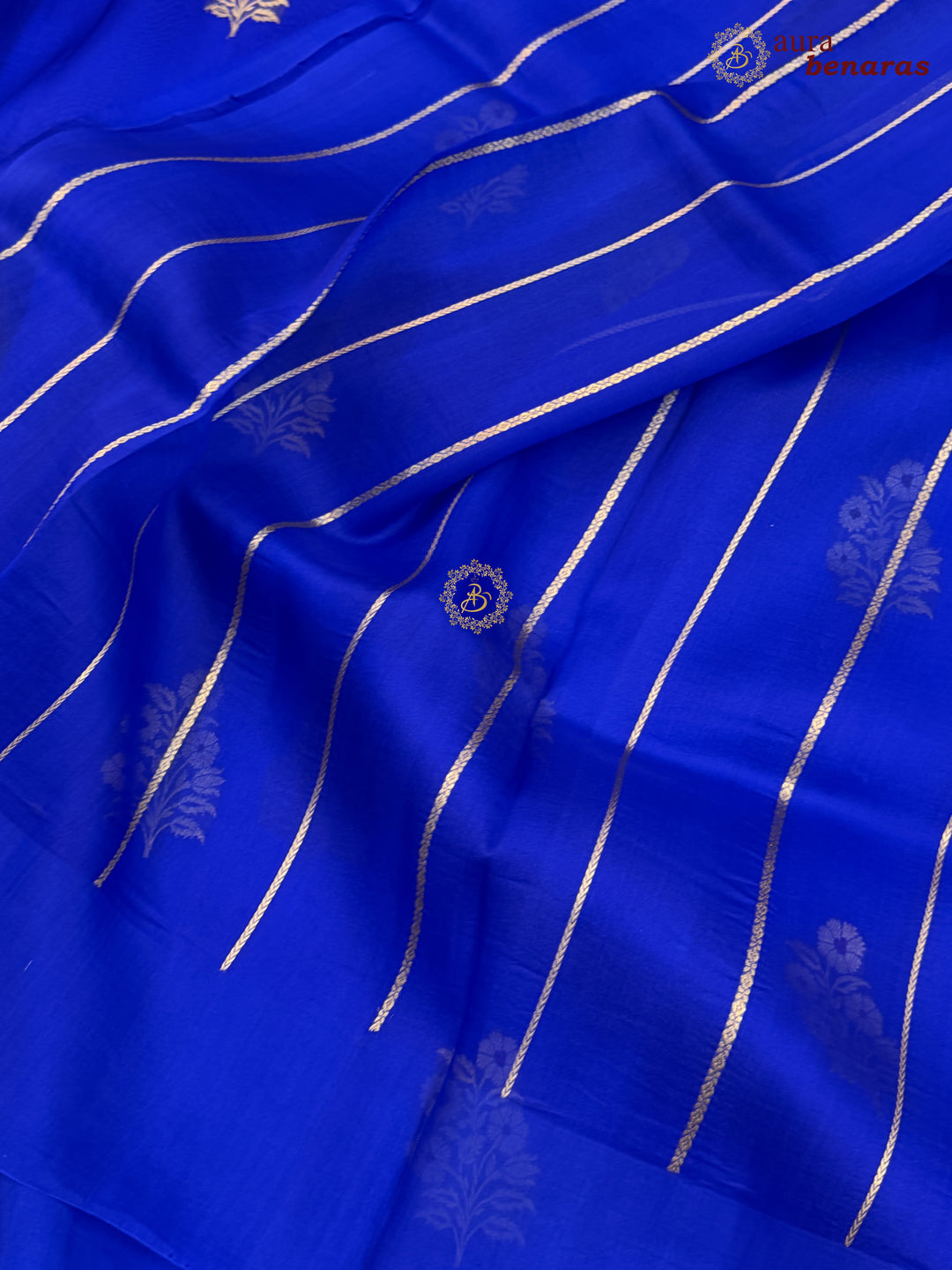 Royal Blue Pure Kora Silk Banarasi Saree with Kadhwa Meenakari Motifs