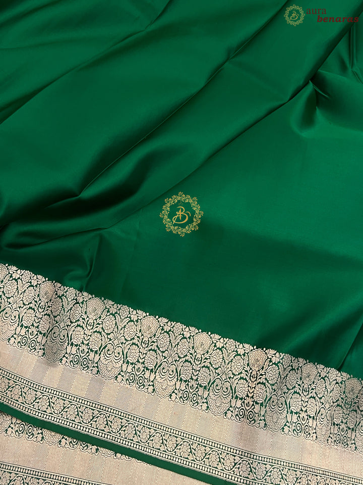 Dark Green Pure Banarasi Handloom Mashru Silk Saree