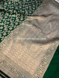 Bottle Green Pure Banarasi Handloom Katan Silk Saree - Aura Benaras