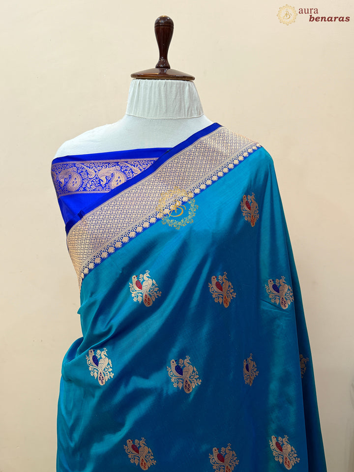 Persian Blue Pure Katan Silk Handloom Banarasi Saree