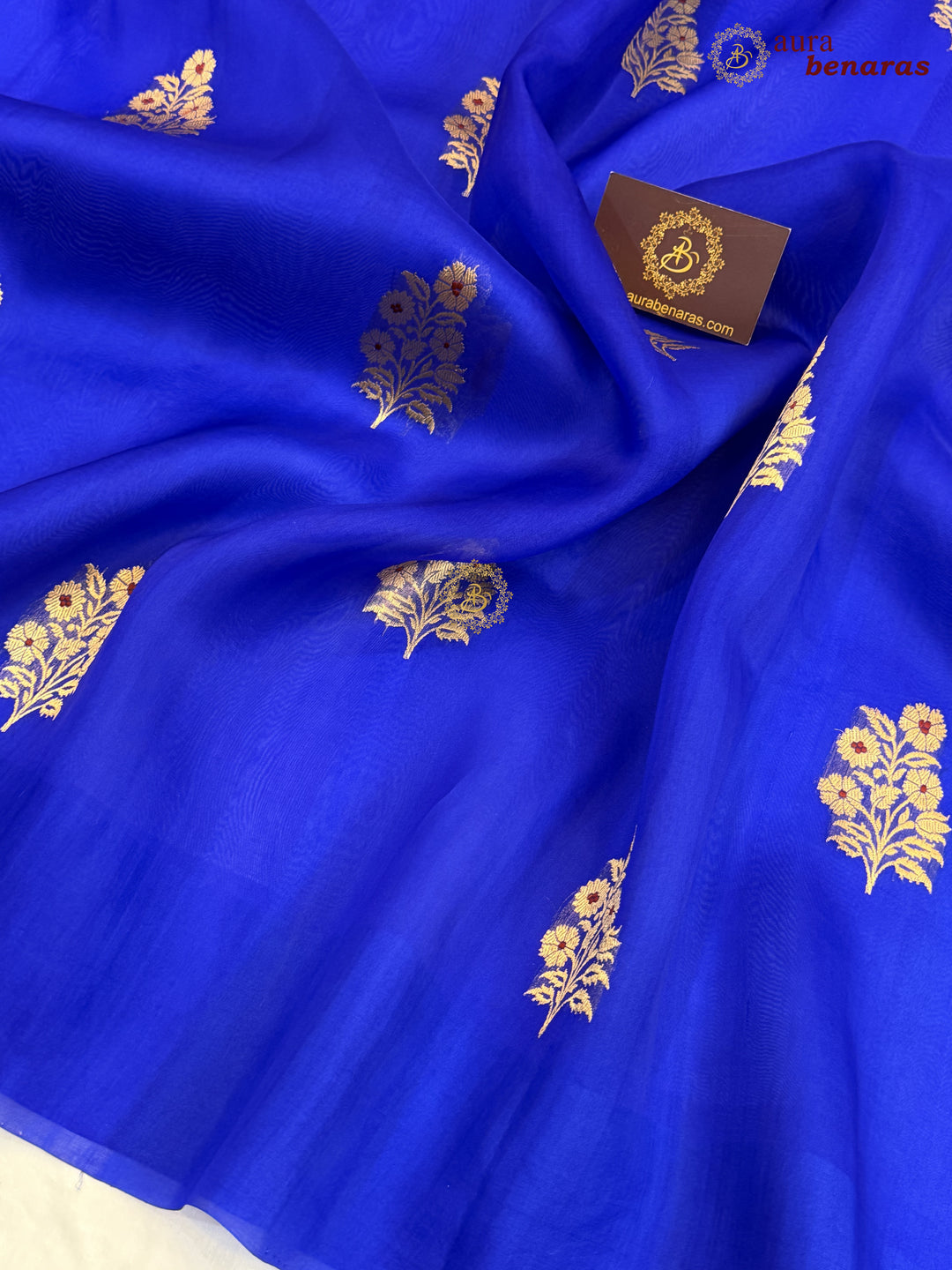 Royal Blue Pure Kora Silk Banarasi Saree with Kadhwa Meenakari Motifs