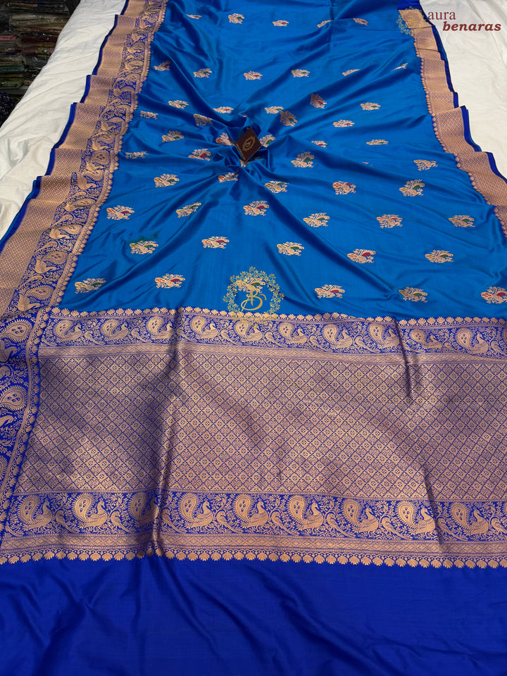 Firozi Blue Pure Katan Silk Handloom Banarasi Saree