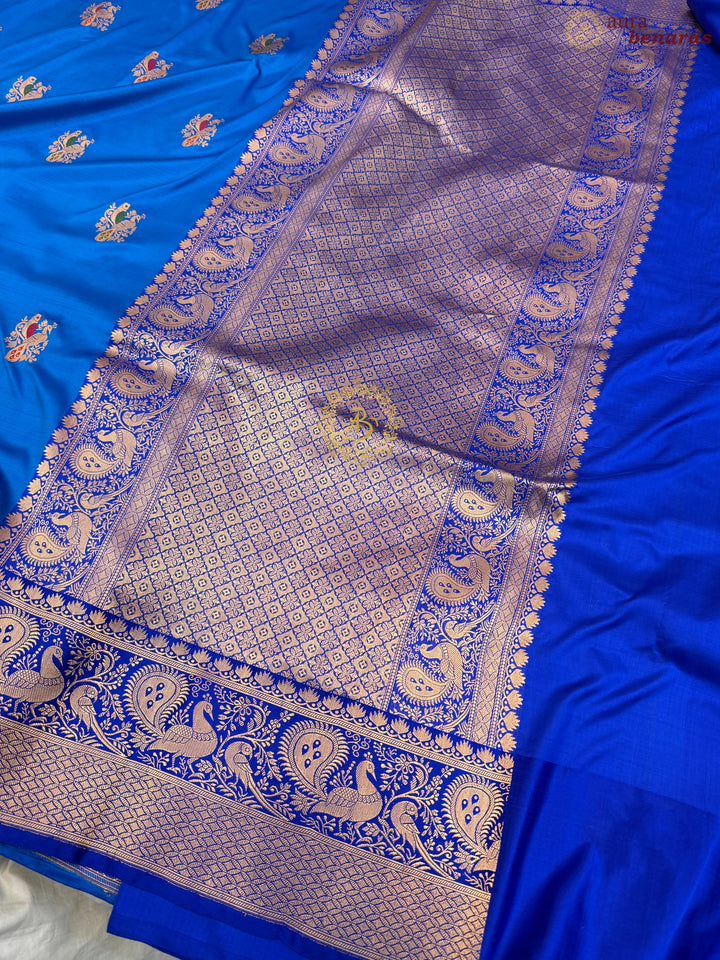 Firozi Blue Pure Katan Silk Handloom Banarasi Saree