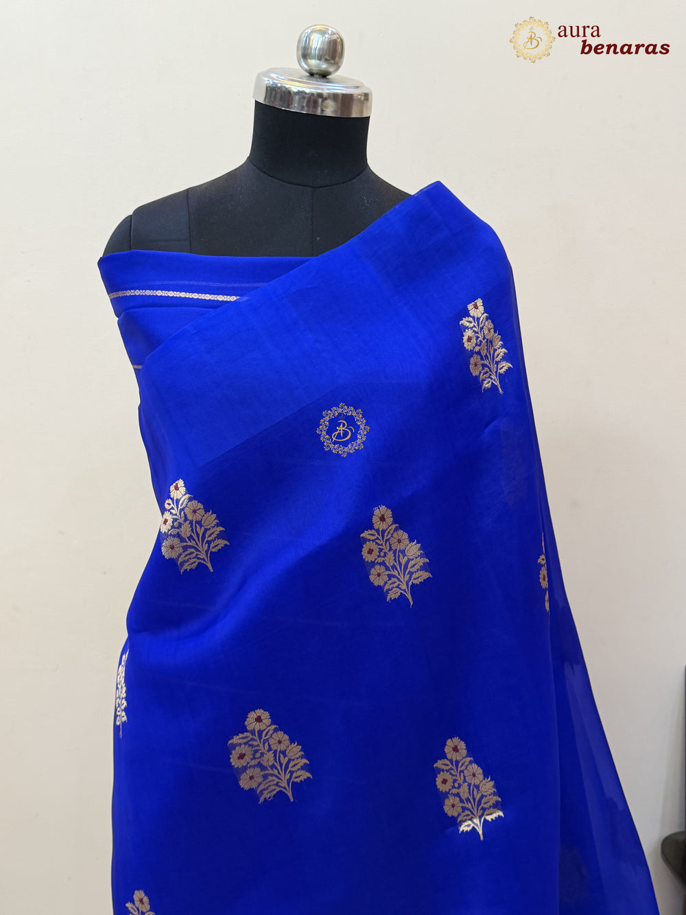 Royal Blue Pure Kora Silk Banarasi Saree with Kadhwa Meenakari Motifs