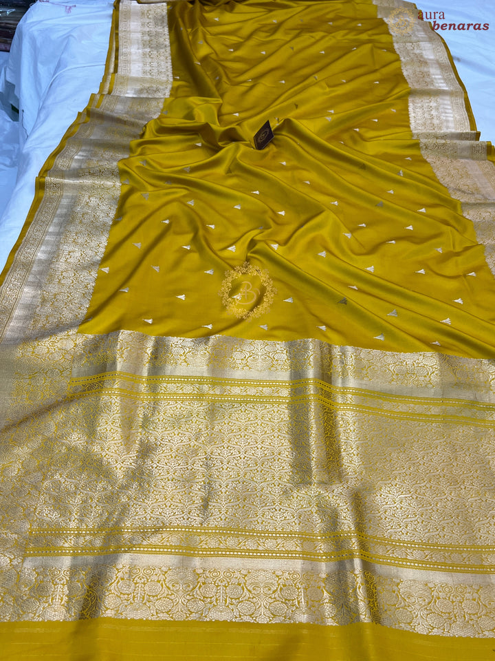 Yellow Pure Banarasi Handloom Mashru Silk Saree