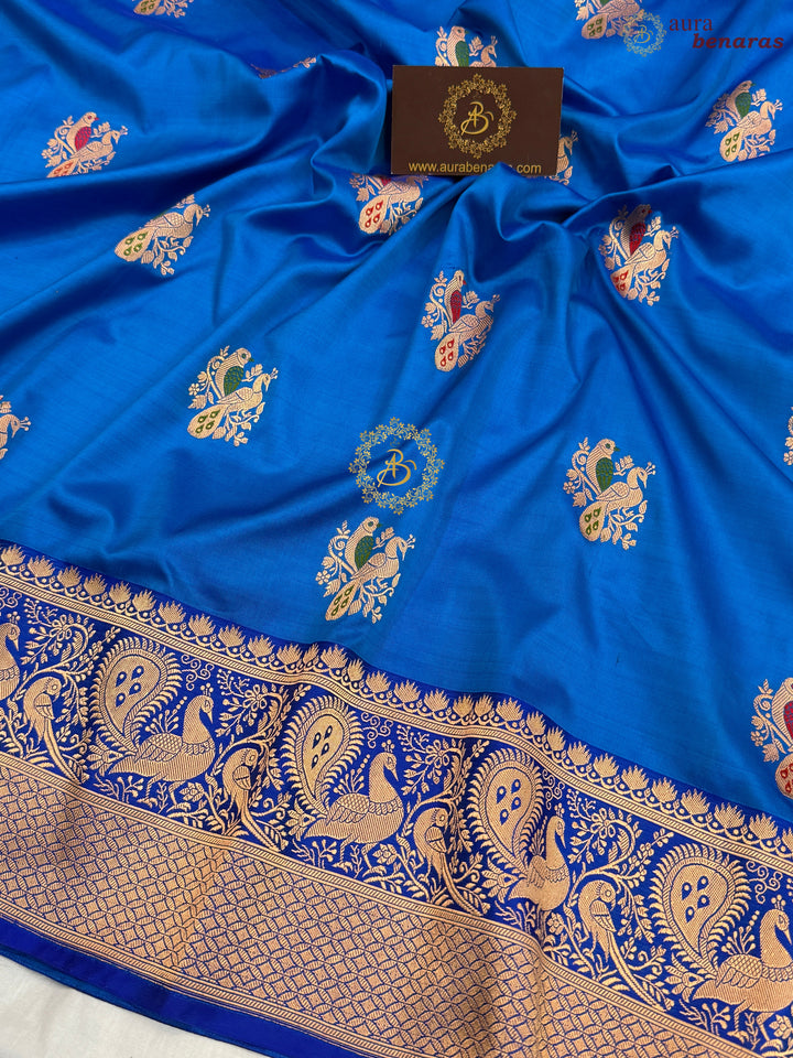 Firozi Blue Pure Katan Silk Handloom Banarasi Saree