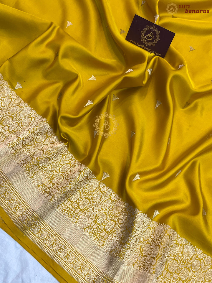 Yellow Pure Banarasi Handloom Mashru Silk Saree