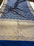 Deep Royal Blue Pure Banarasi Handloom Katan Silk Saree - Aura Benaras