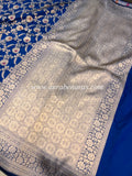 Deep Royal Blue Pure Banarasi Handloom Katan Silk Saree - Aura Benaras