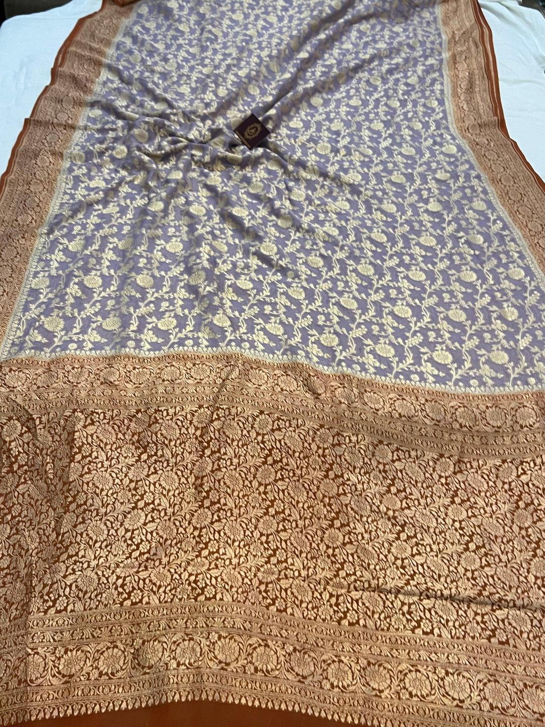 Dusty Grey Banarasi Handloom Pure Khaddi Georgette Saree - Aura Benaras