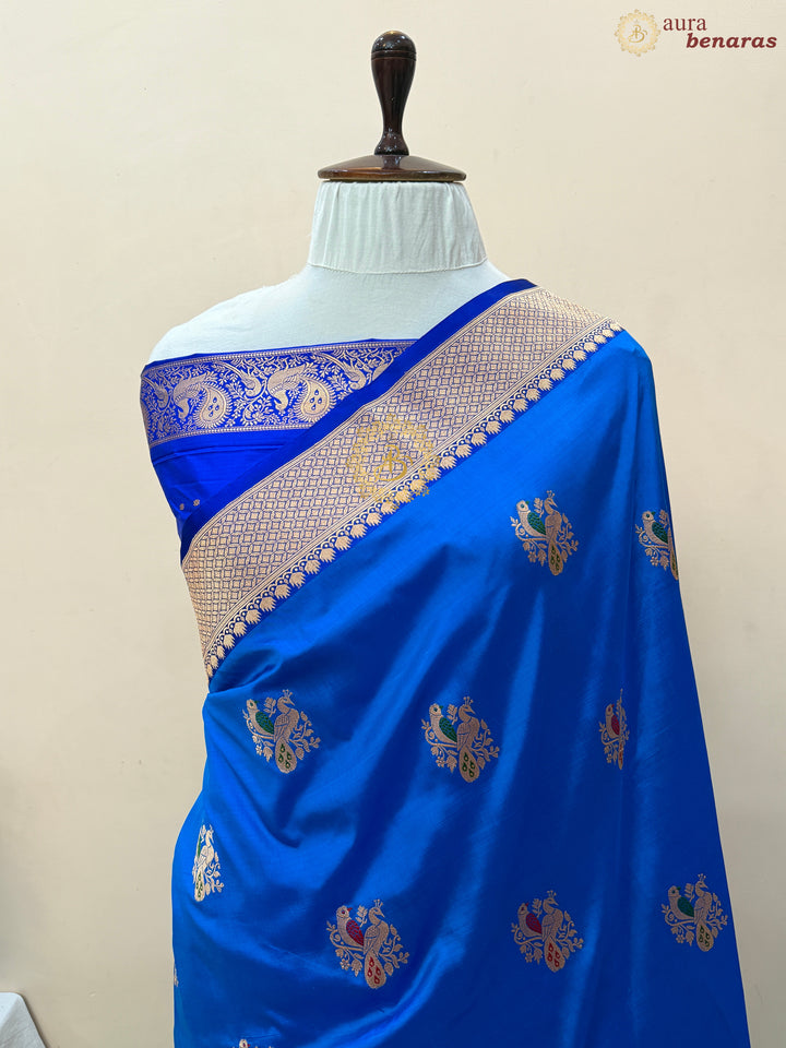 Firozi Blue Pure Katan Silk Handloom Banarasi Saree