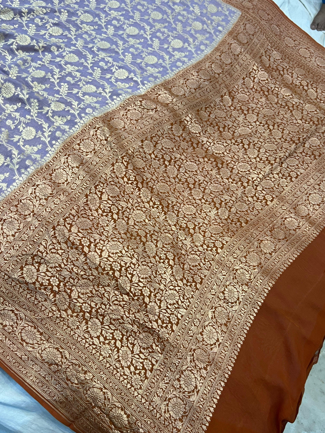 Dusty Grey Banarasi Handloom Pure Khaddi Georgette Saree - Aura Benaras