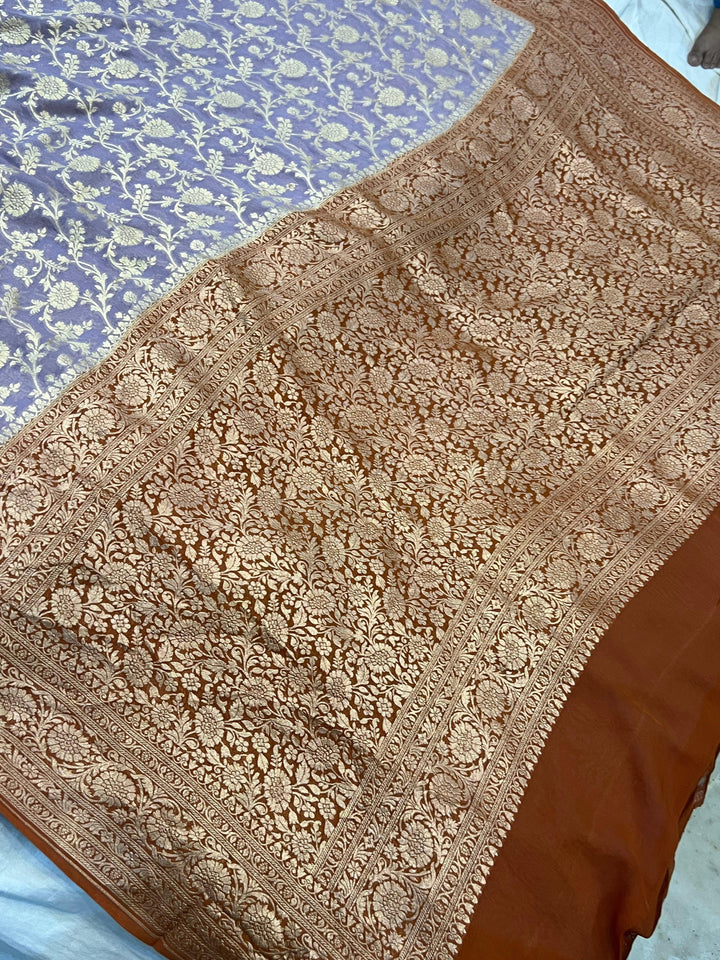 Dusty Grey Banarasi Handloom Pure Khaddi Georgette Saree - Aura Benaras