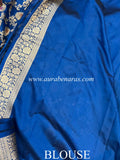 Deep Royal Blue Pure Banarasi Handloom Katan Silk Saree - Aura Benaras