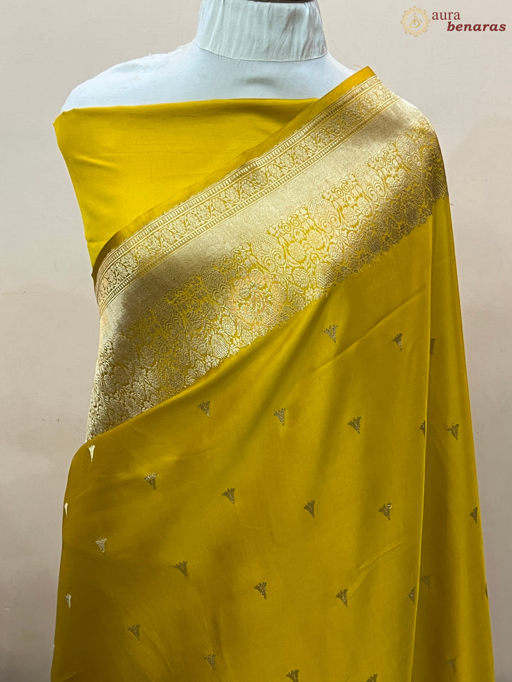 Yellow Pure Banarasi Handloom Mashru Silk Saree