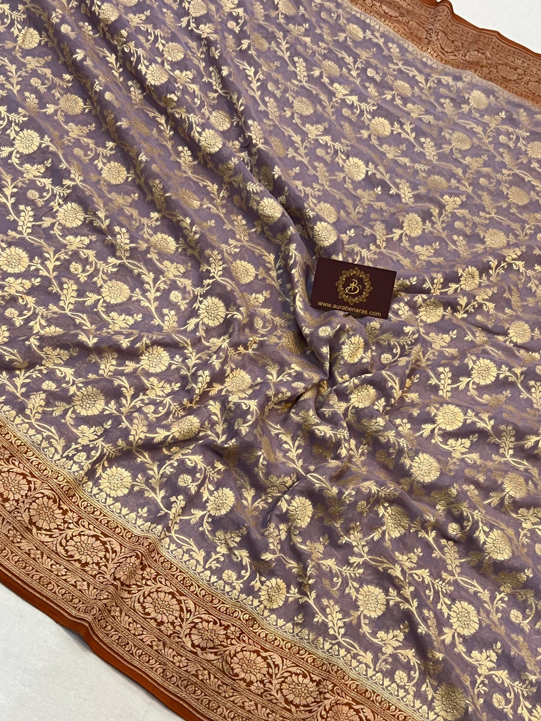 Dusty Grey Banarasi Handloom Pure Khaddi Georgette Saree - Aura Benaras