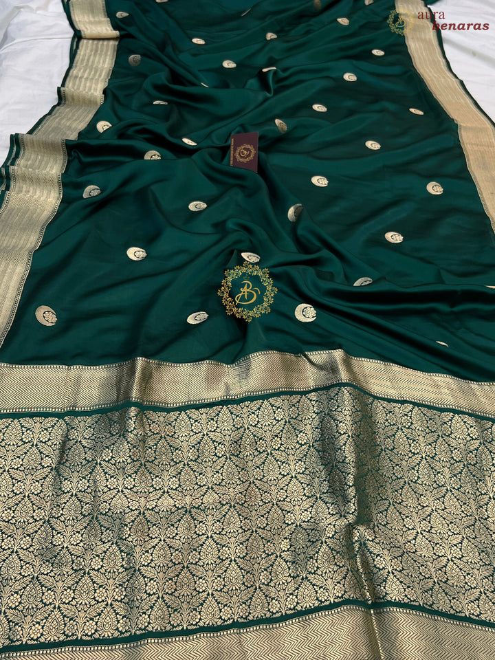 Bottle Green Pure Mashru Silk Handloom Banarasi Saree