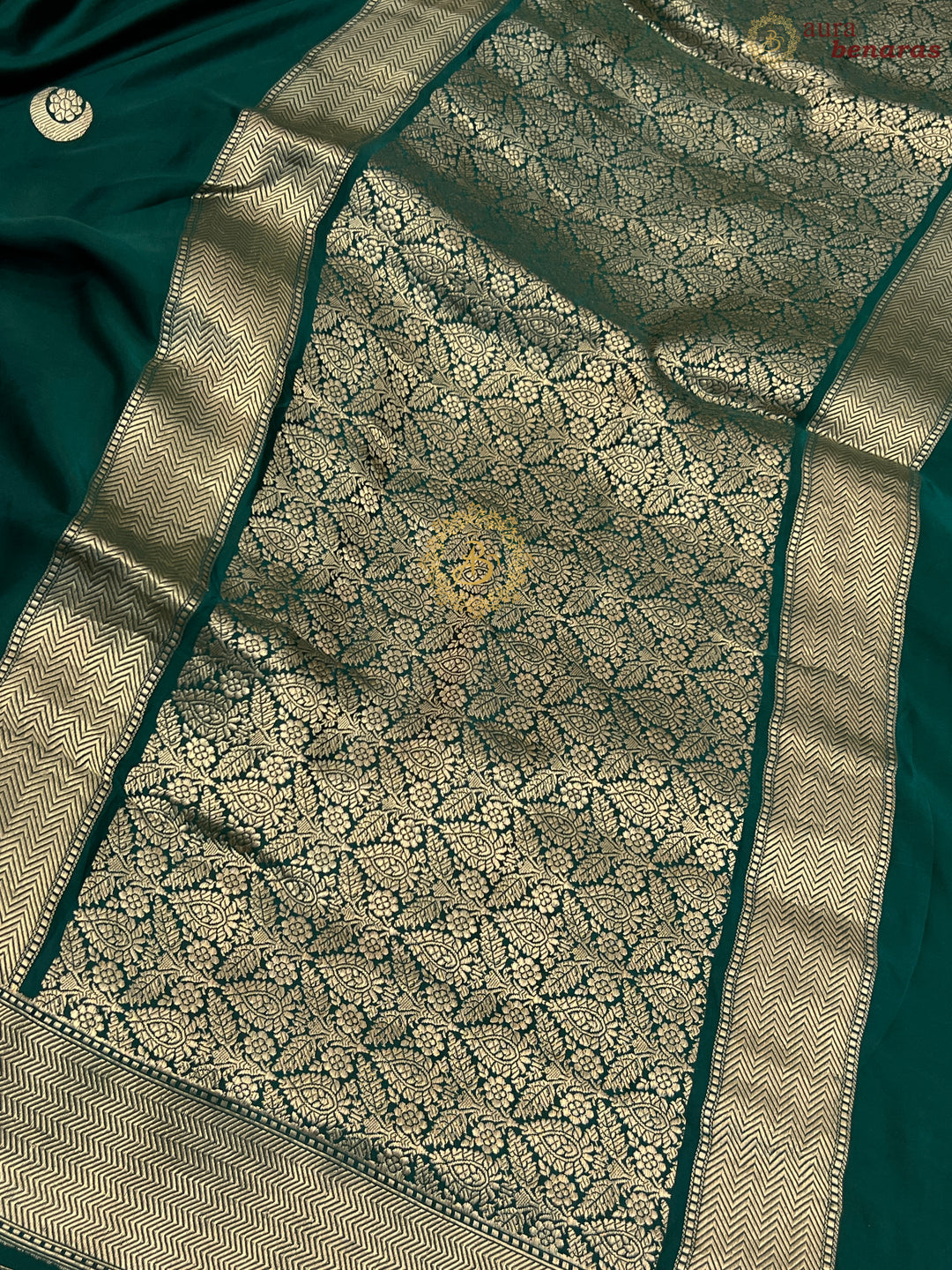 Bottle Green Pure Mashru Silk Handloom Banarasi Saree