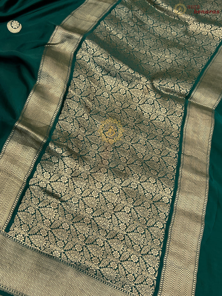 Bottle Green Pure Mashru Silk Handloom Banarasi Saree