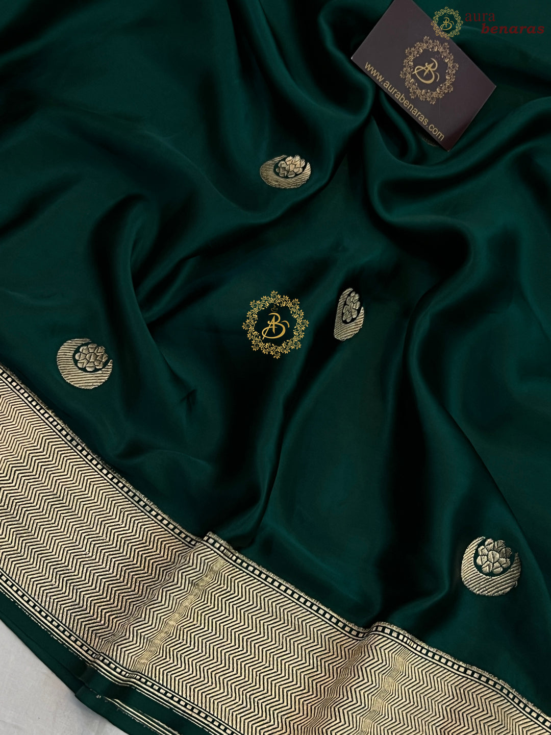 Bottle Green Pure Mashru Silk Handloom Banarasi Saree