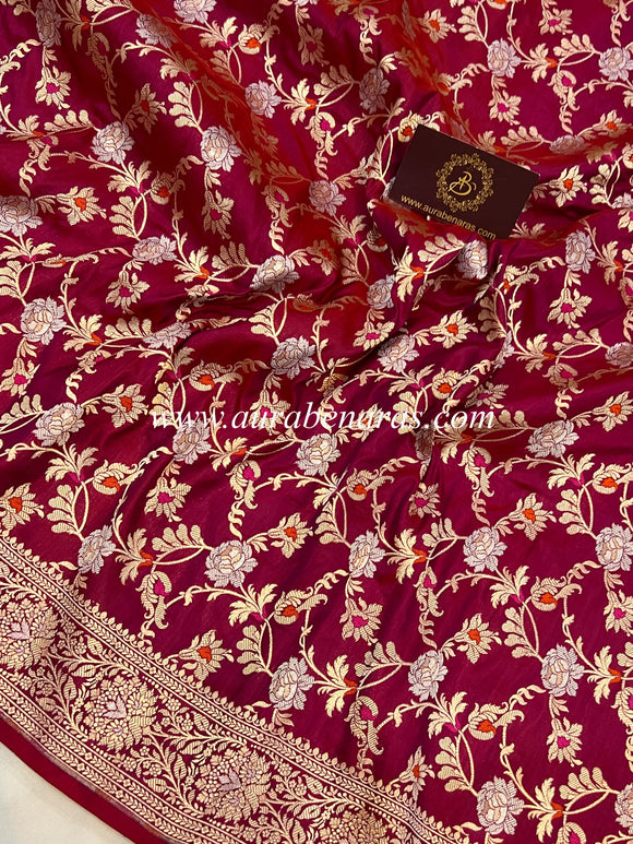 Maharani Pink Pure Banarasi Handloom Katan Silk Saree - Aura Benaras