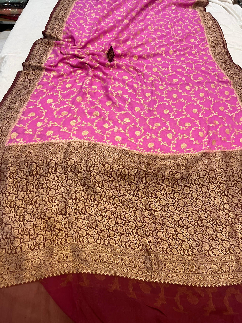 Pink Banarasi Handloom Pure Khaddi Georgette Saree