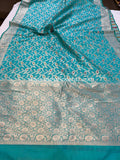 Turquoise Blue Pure Banarasi Handloom Katan Silk Saree - Aura Benaras