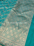 Turquoise Blue Pure Banarasi Handloom Katan Silk Saree - Aura Benaras