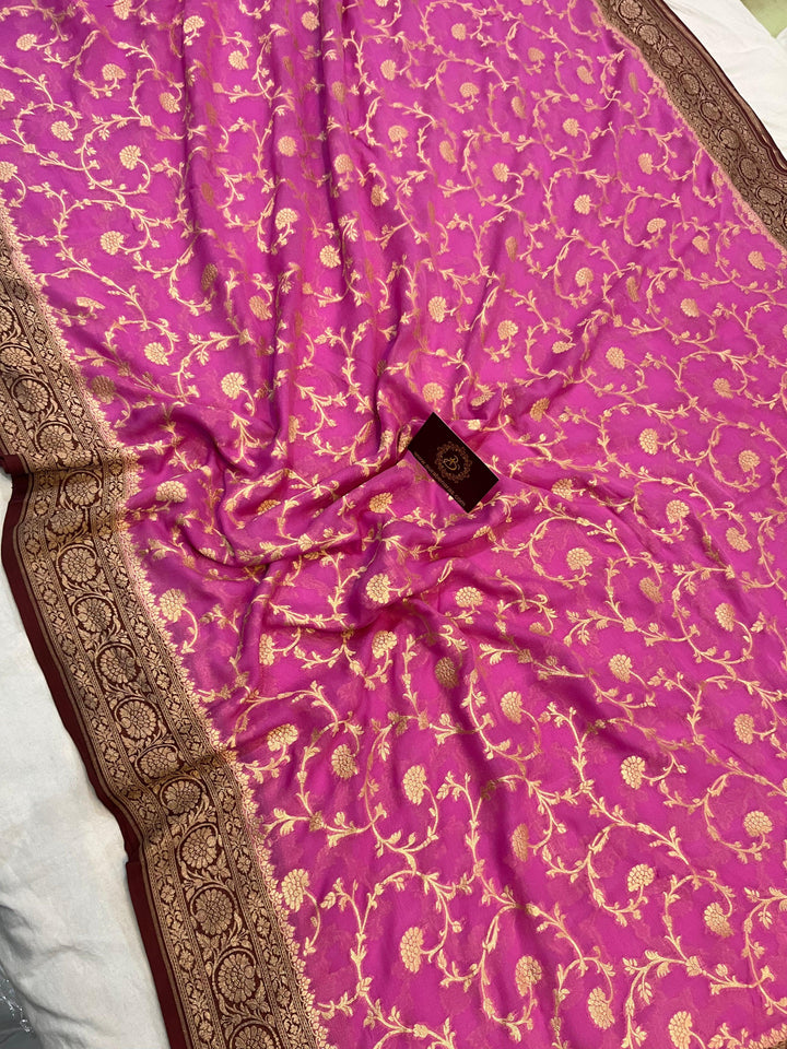 Pink Banarasi Handloom Pure Khaddi Georgette Saree