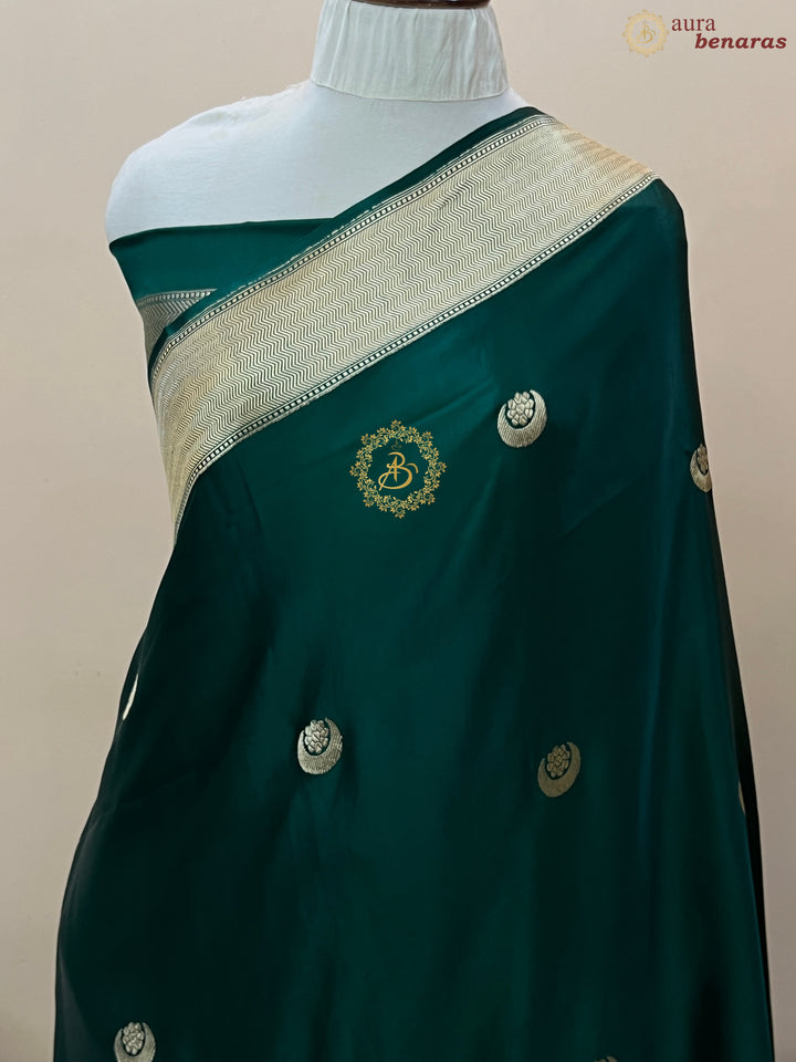 Bottle Green Pure Mashru Silk Handloom Banarasi Saree