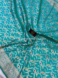 Turquoise Blue Pure Banarasi Handloom Katan Silk Saree - Aura Benaras