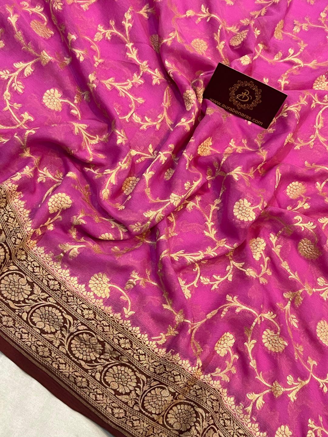 Pink Banarasi Handloom Pure Khaddi Georgette Saree