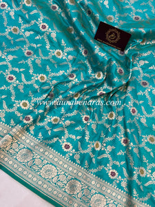 Turquoise Blue Pure Banarasi Handloom Katan Silk Saree - Aura Benaras