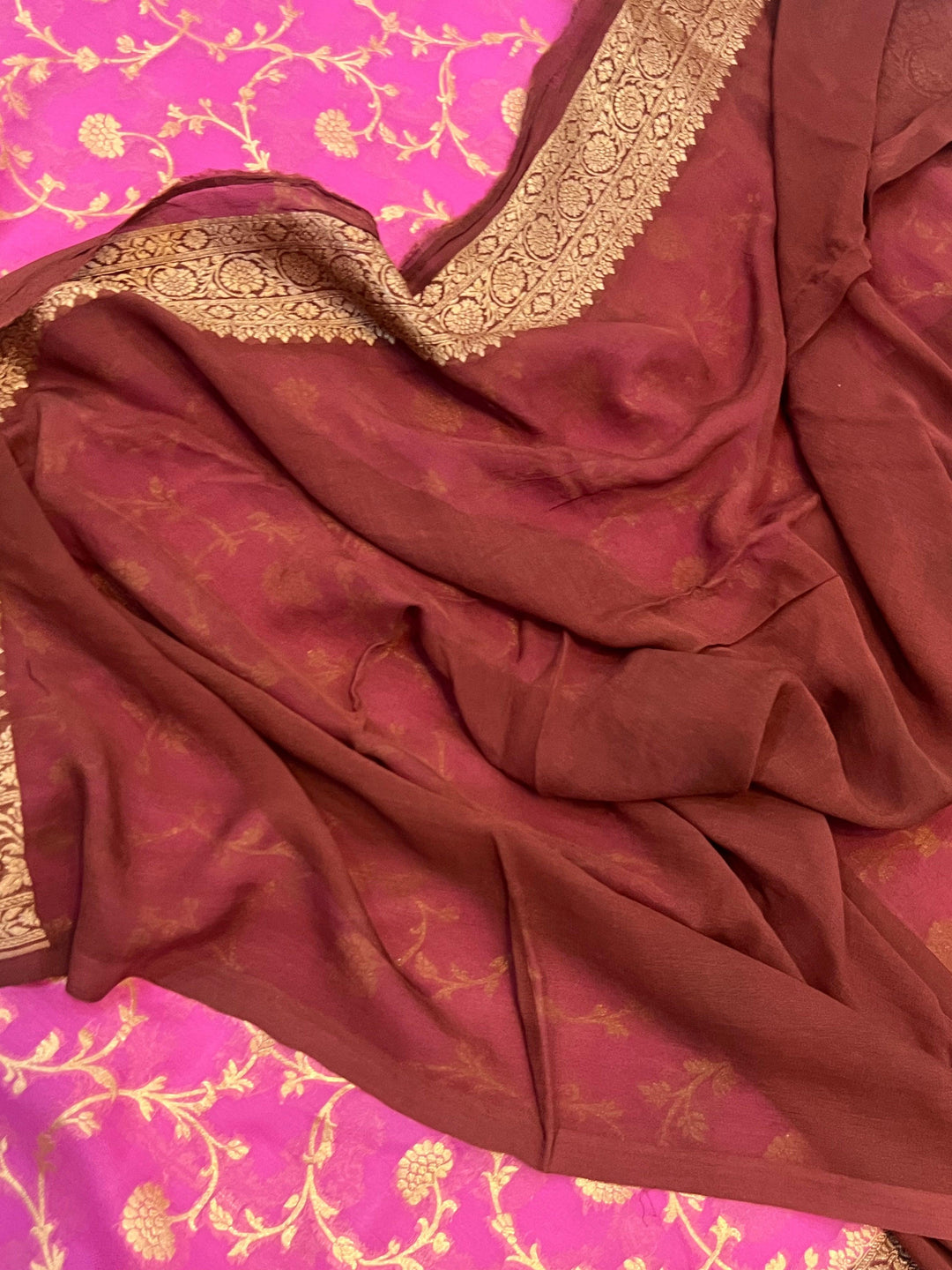 Pink Banarasi Handloom Pure Khaddi Georgette Saree