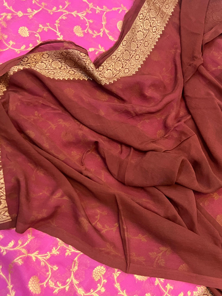 Pink Banarasi Handloom Pure Khaddi Georgette Saree