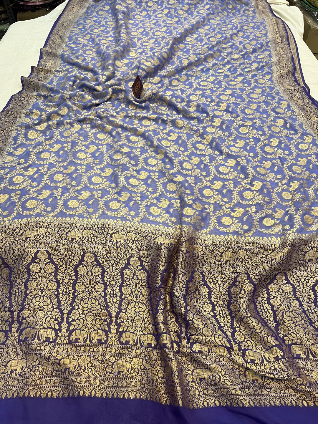 Blue Banarasi Handloom Pure Khaddi Georgette Saree - Aura Benaras