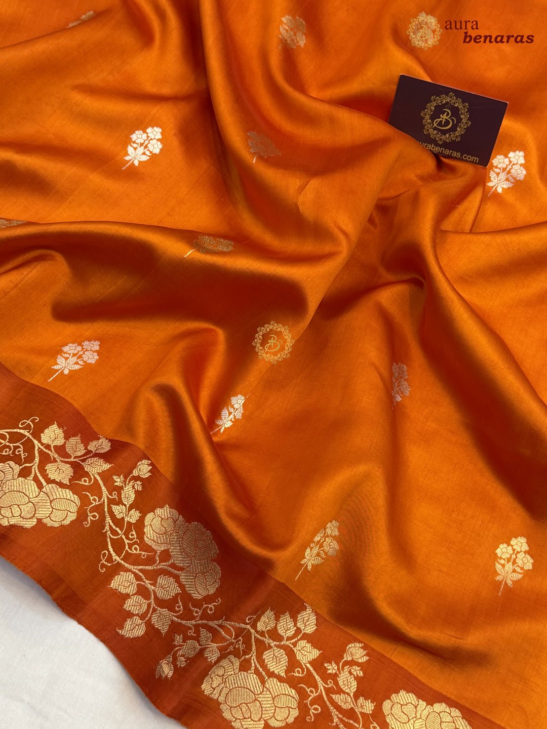 Orange Pure Silk Handloom Banarasi Saree with Kadhwa Motifs